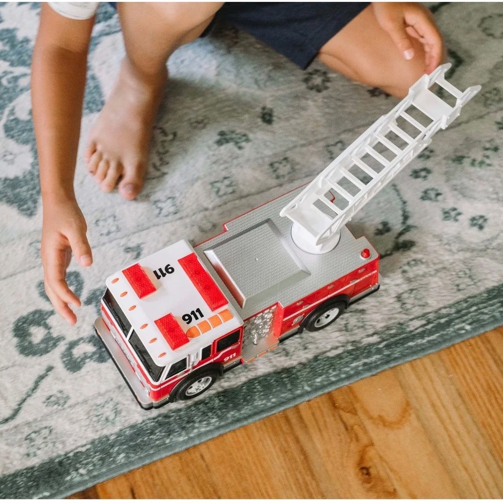 Maxx Action Large Fire Truck Toy Lights Sounds Friction Motor 12 Inch 911 Red